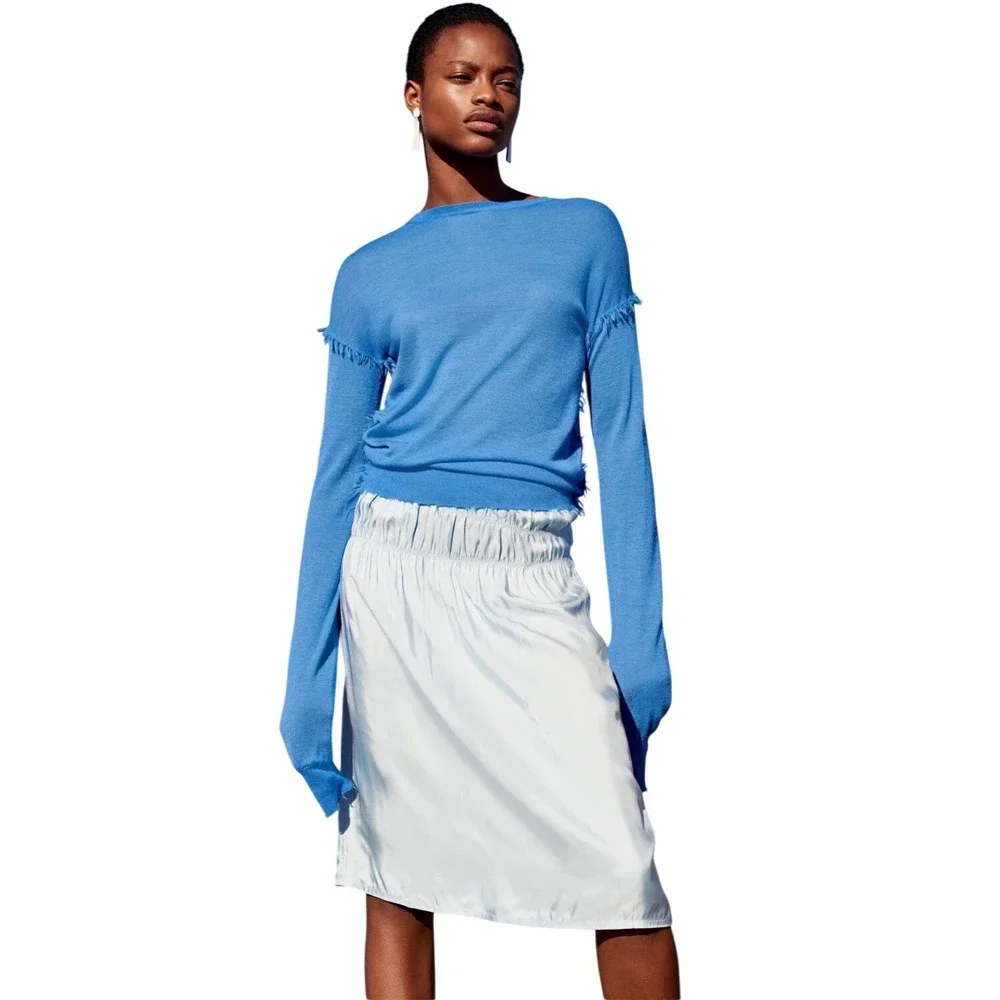 Helmut Lang Ruched Baby Blue Slip‎ Skirt NWT Size 6 $435